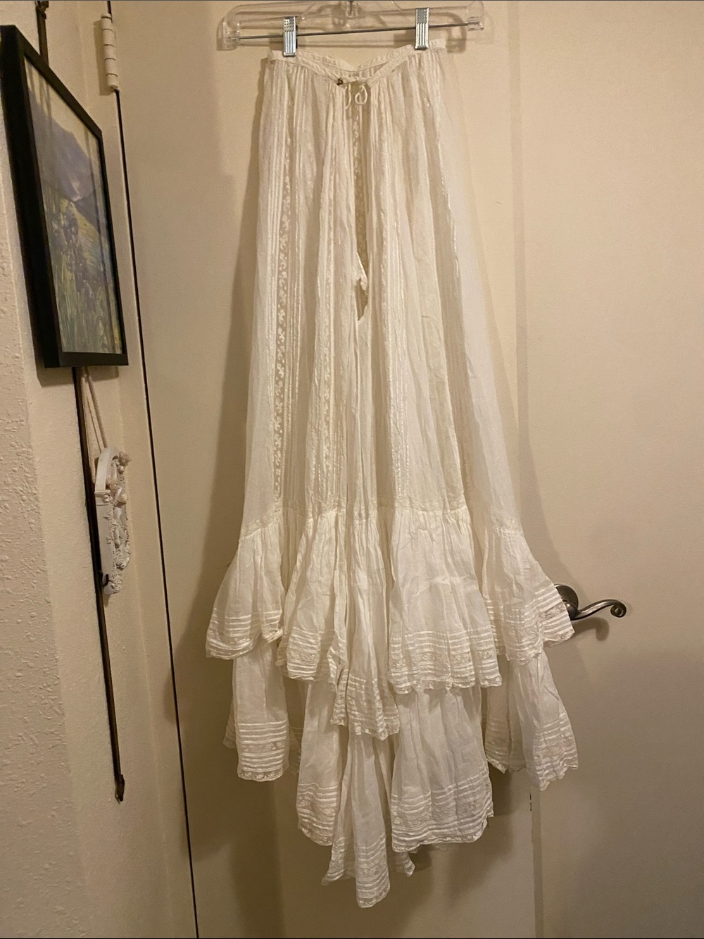 Vintage Handmade White High Low Prairie Maxi Skirt XXS Cottagecore - Picture 3 of 16